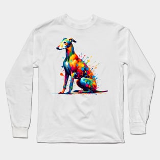 Colorful Abstract Art Greyhound in Splash Paint Style Long Sleeve T-Shirt